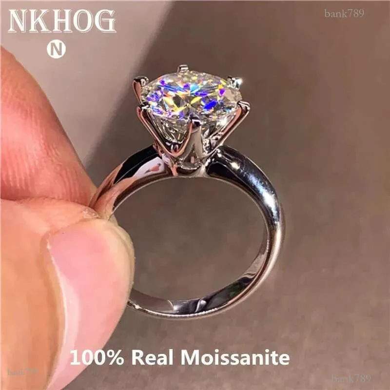Classic 6 Prongs 5 Carat Round Rings 925 Sterling Silver Plated 14K Gold High Clarity D Color Diamond Woman Jewelry_voghion.com