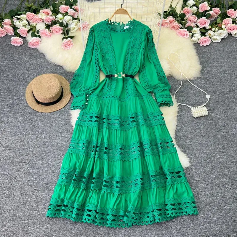 Elegant French Style Ladies Dress With Puff Sleeves Long Length Slim Fit Lace Up Corset High End Fashion Summer Gown 250314 Elegant French Style Ladies Dress With Puff Sleeves Long Length Slim Fit Lace Up Corset High End Fashion Summer Gown 250314