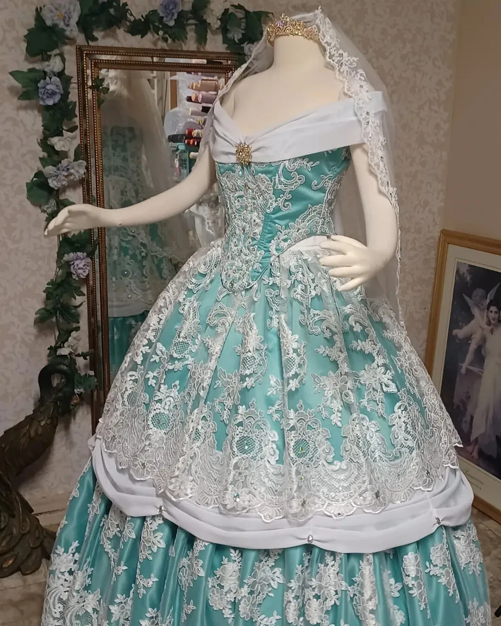 green victorian wedding dress Light Green Floral Prom Dress with 3D Flower and V-Neck 22272 Custom Colors / US6 main image 0