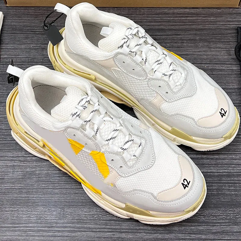 Save Big on Bulk White Leather Trainers WOMENS MENS TRIPLE S TAPE TYPE TRAINERS IN WHITE YELLOW Designer Spring Summer Sneakers High Quality Calf