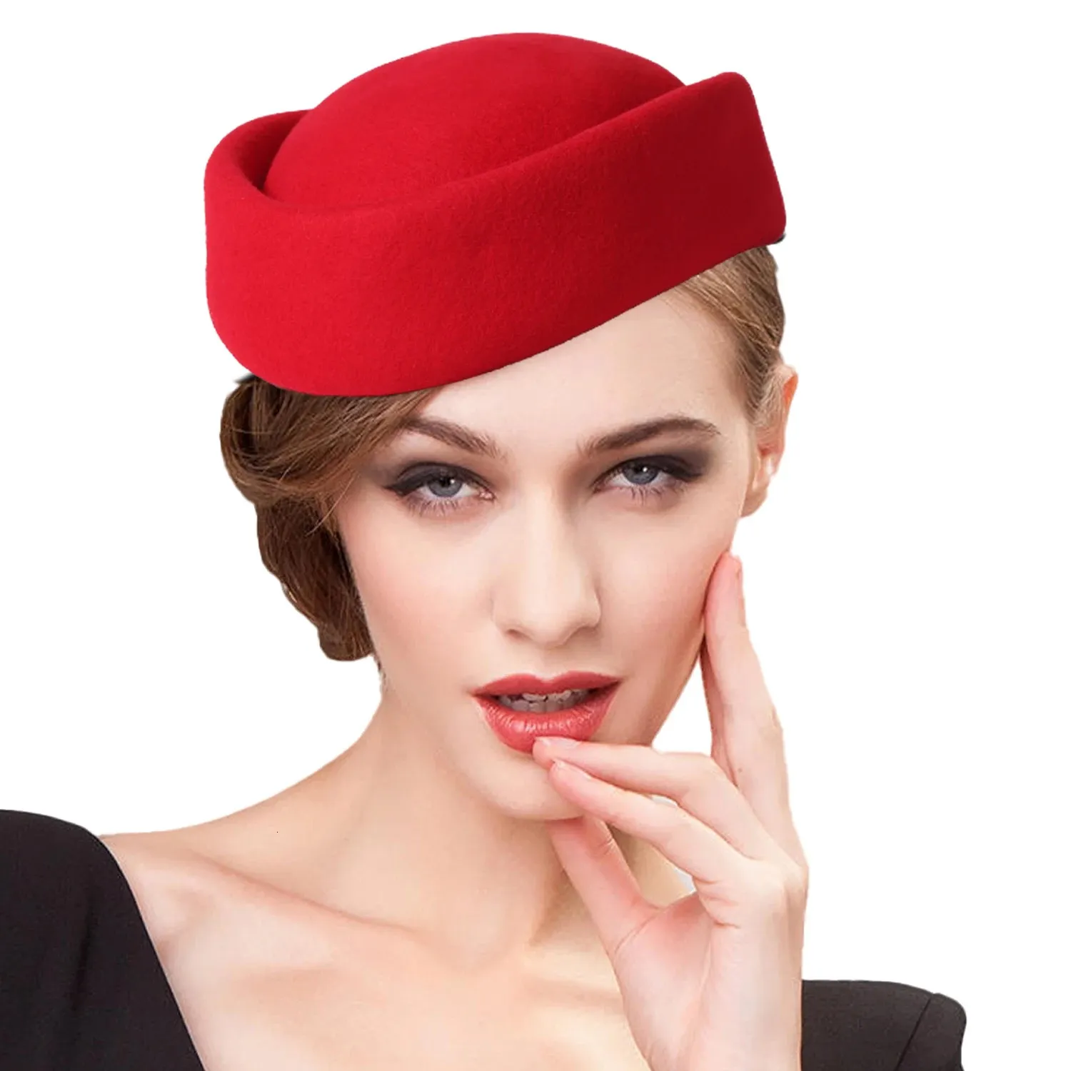 9232 Small Top Fascinators Wool Felt Beret Hats For Women Ladies Female Women main image 3