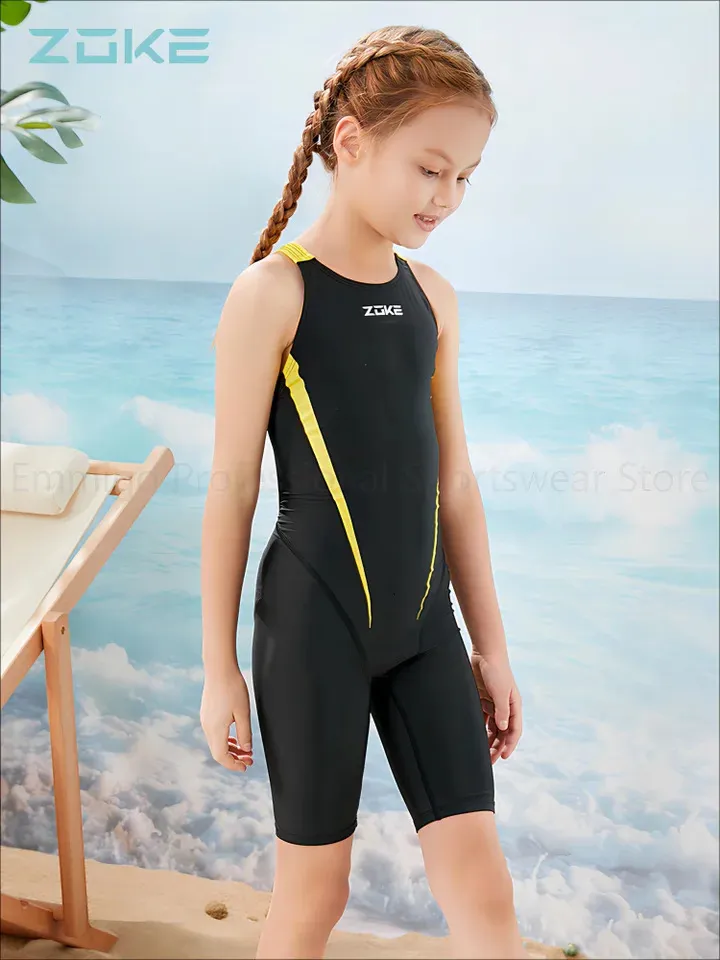 Knee Length Racing Swimsuits Girls Competition Swimsuit One-Piece,  Knee-Length Tight-Fit Racing Swimwear For Training, Professional  Performance Bathing Suit For Children