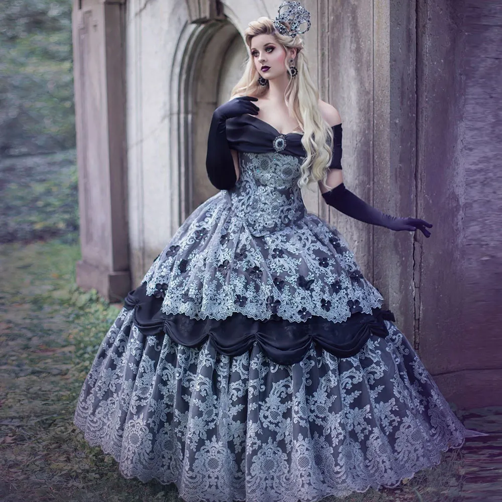 Vintage Victorian Wedding Dress Gothic Ball Gown Bridal With Long Bell ...