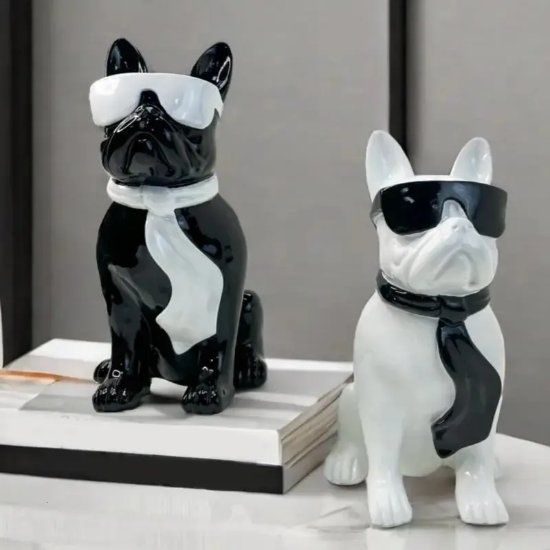 Statue Décorative Bouledogue En Résine Avec Lunettes - Décoration De Table Amusante Pour La Maison
