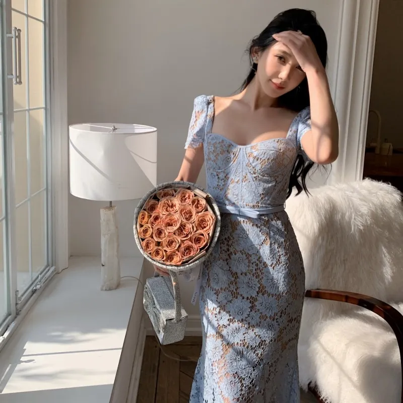 Designer Dress Sexy Square Neck Blue Dresses For... From 61,7 | DHgate Designer Dress Sexy Square Neck Blue Dresses For... From 61,7 | DHgate