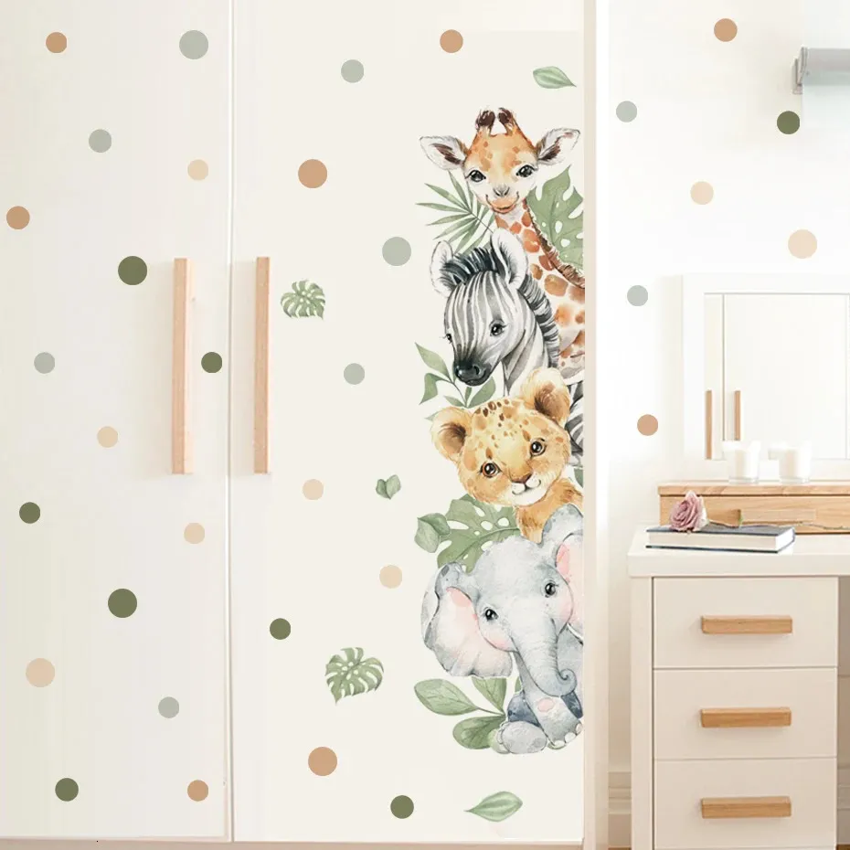Door Stickers Jungle Animals Watercolor Elephant & Giraffe Wall Decals ...