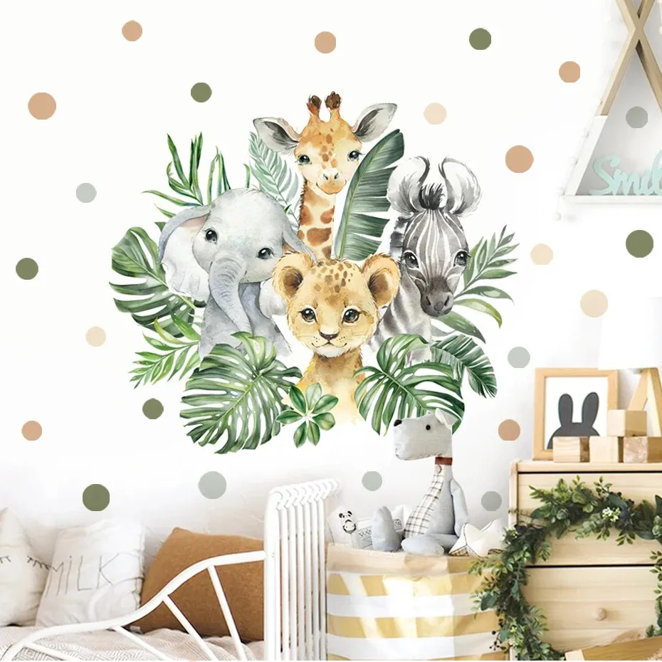 Watercolor Jungle Animal Wall Decals Peel And Stick Vinyl Stickers For ...