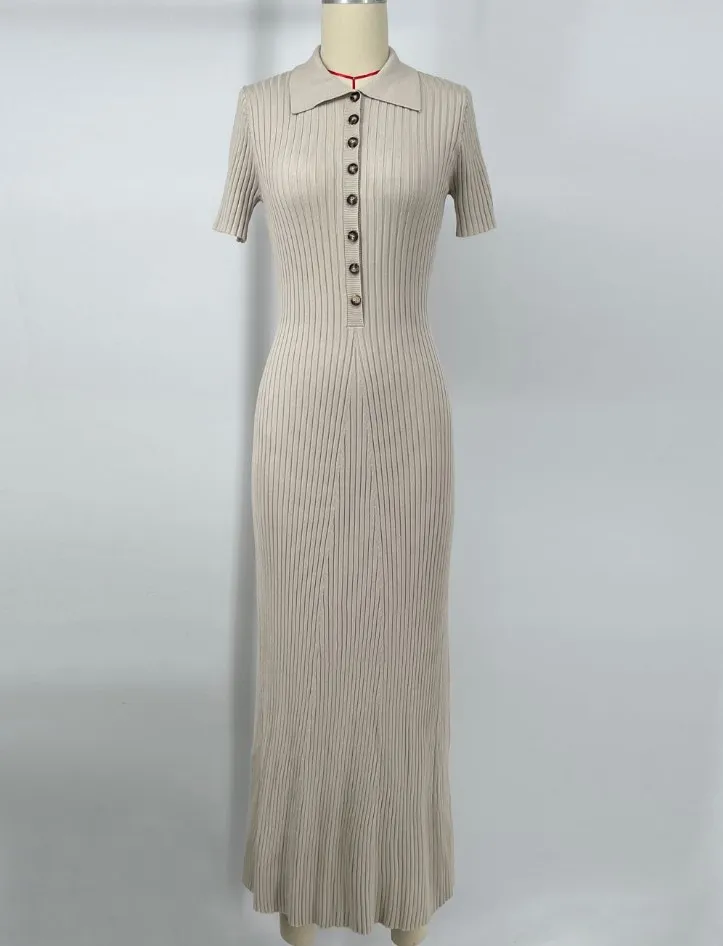 White Cotton Knit Maxi Dress With Polo Collar &... From Cnlongbida, $22.9  In Bulk | DHgate.Com