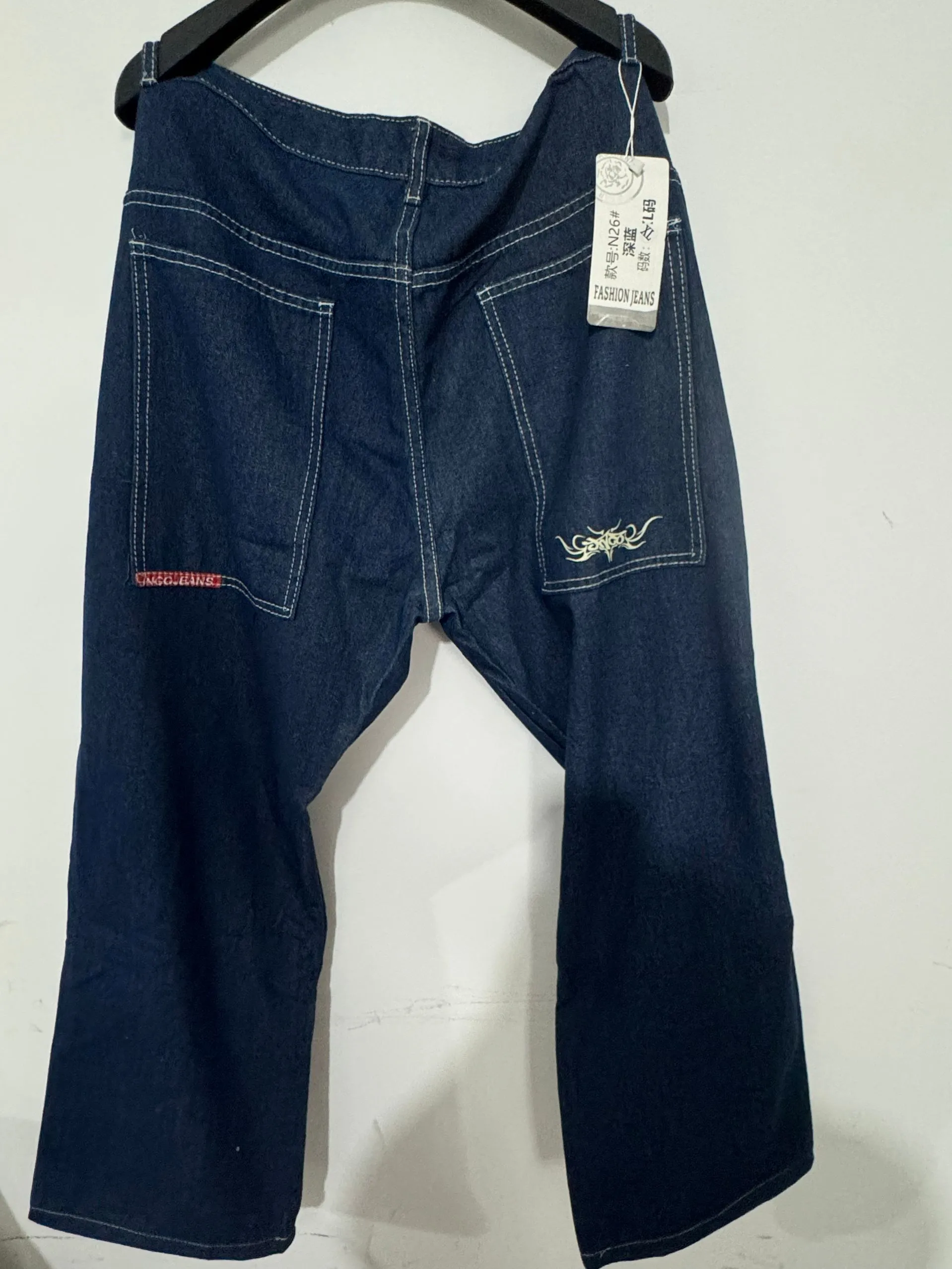 JNCO Mens Harajuku Retro Hip Hop Skull Print Baggy Denim JNCO Mens Harajuku Retro Hip Hop Skull Print Baggy Denim