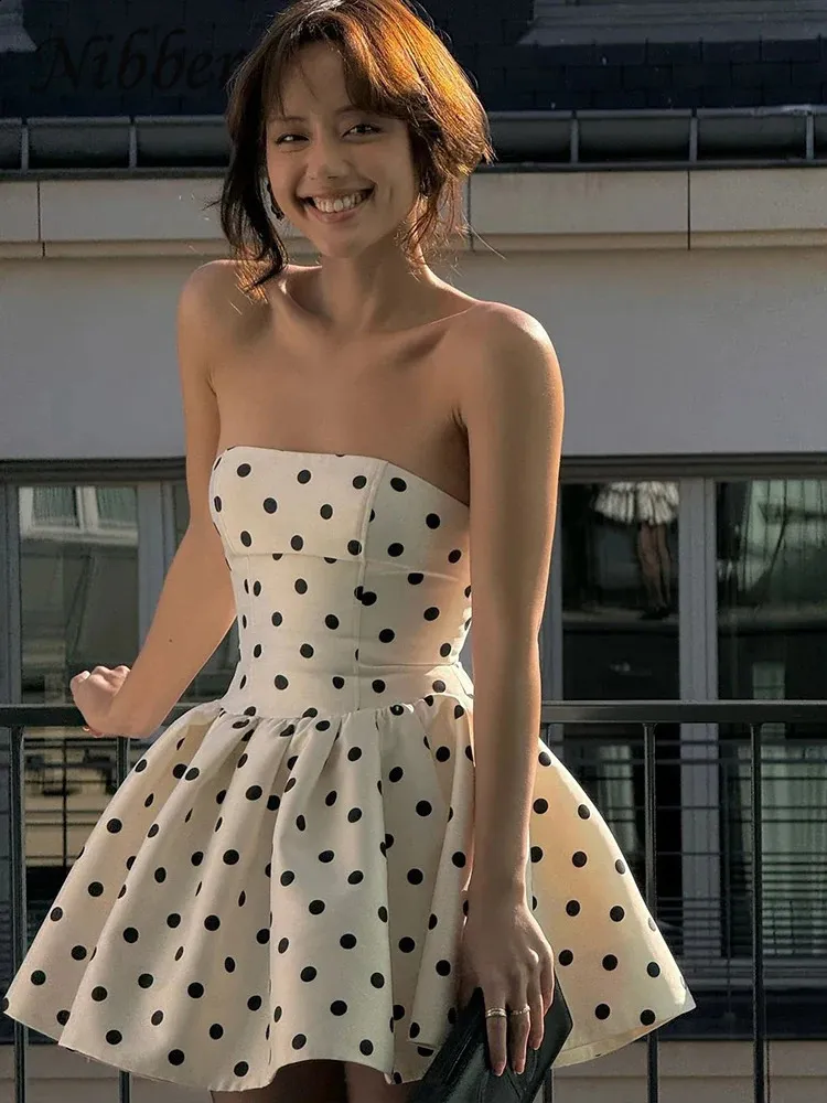 Nibber Dots Print Mini Dress Women Chest Wrap Backless Bow Applique Ruffles Loose Hem Y2K Trend Streetwear Chic Bodycon Nibber Dots Print Mini Dress Women Chest Wrap Backless Bow Applique Ruffles Loose Hem Y2K Trend Streetwear Chic Bodycon