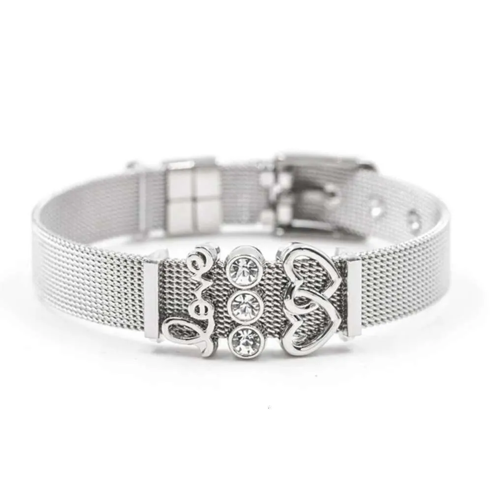 High Quality Stainless Steel Woman Men Mesh Crystal Love Anchor Charm Fine Bracelet Bangle For Female Gift_voghion.com