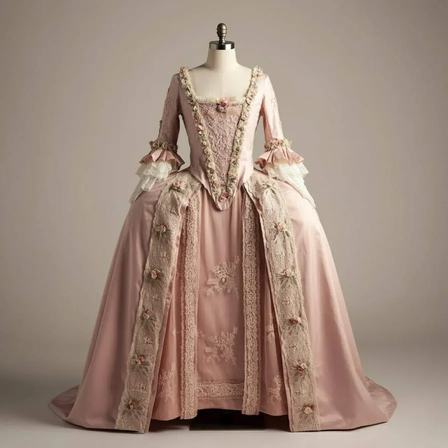 18th Century Historical Prom Dresses Lace Appliques Floral Rococo