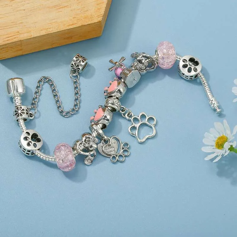 Lovely Styles Charm Bracelet With Pink Murano Glass Beads Bracelets Bangle For Women Men Kids Jewelry Gift Dropshipping_voghion.com