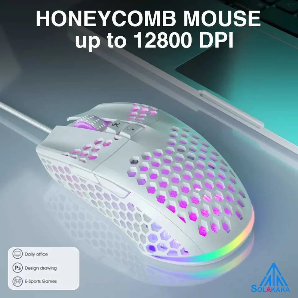 Solac Mouse SOLAKAKA SM900 Wired Gaming Mouse Honeycomb Shell, 12800 DPI, 7 ...