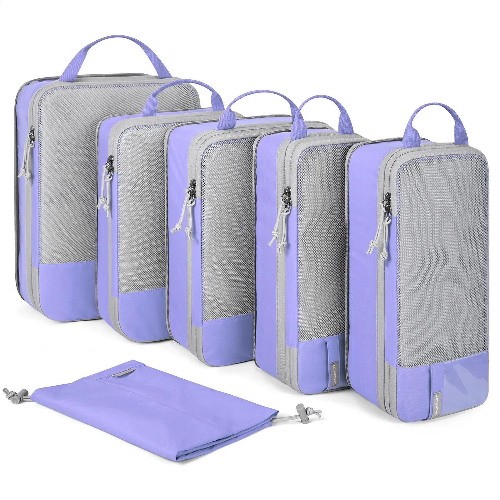 BAGSMART Lot de 6 cubes d'emballage de compression – Essentiels de voyage légers et durables, organiseur de bagages, 01-rose layette, lot de 6
