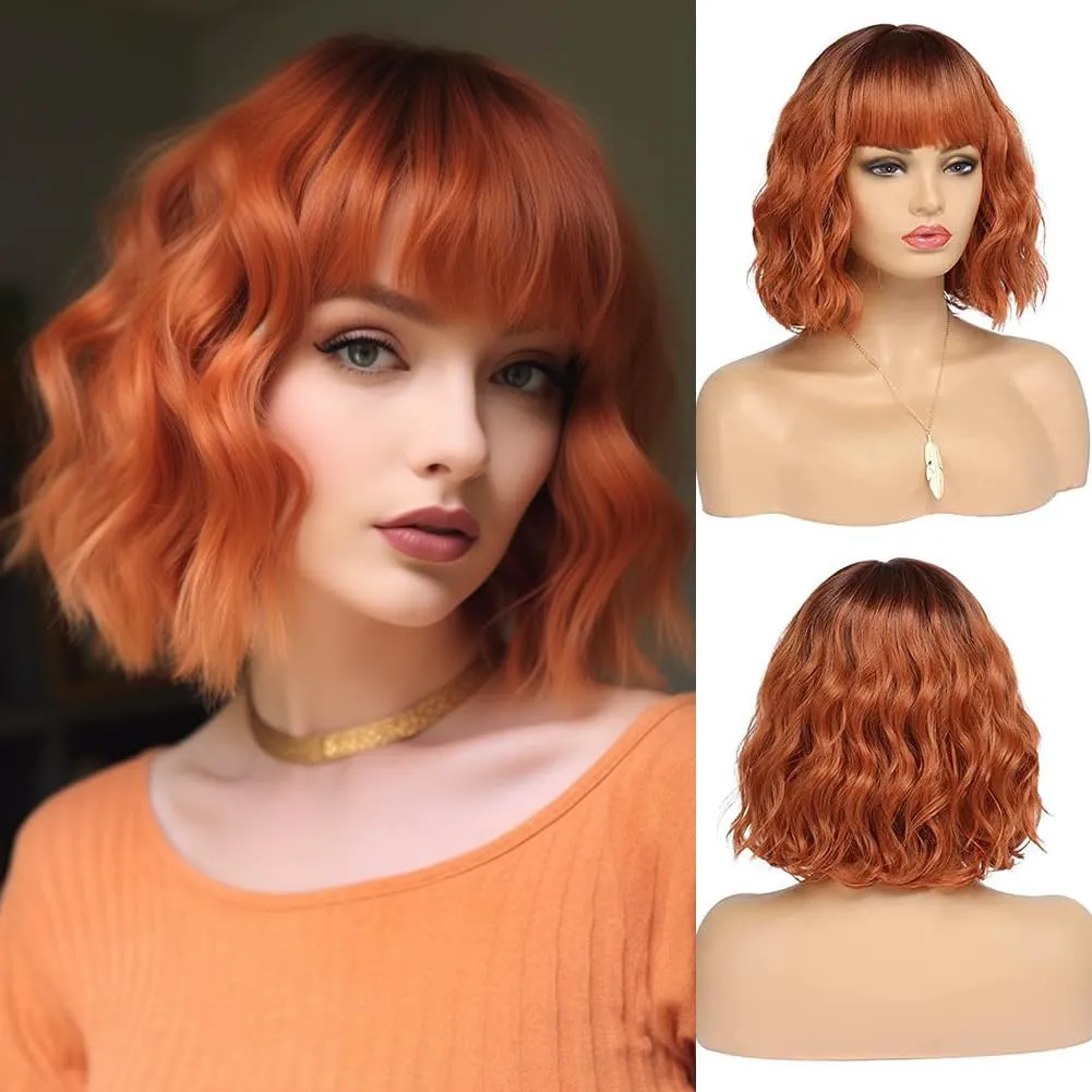 Perruque Courte ROMANE - Couleur Brun Cuivré, Blond Clair Et Rouge - Synthétique Lisse