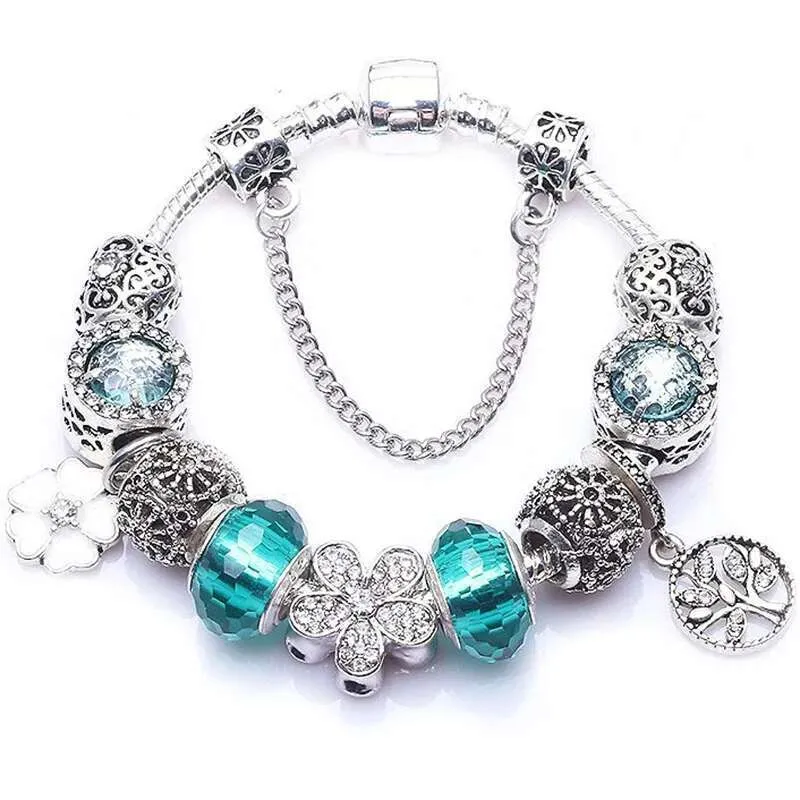 Antiker silberfarbener Anhänger & Armreif mit klassischen Sonnenblumenperlen, passend für feine Armbänder für Damen, Schmuck-Dropshipping_voghion.com