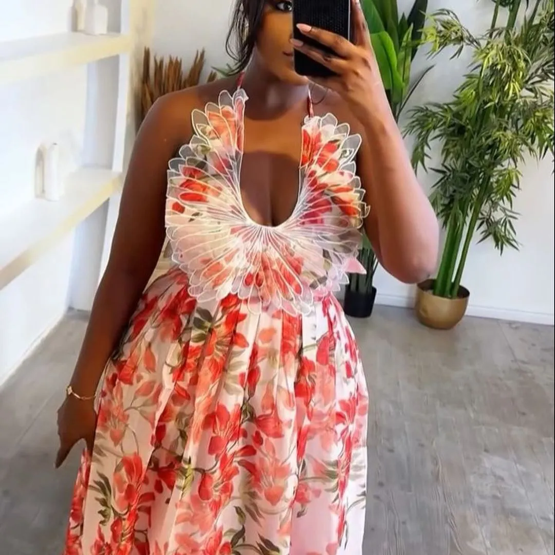 Vestido Largo De Cuello Colgante De Mangas Rojo: Vestido Largo Sin