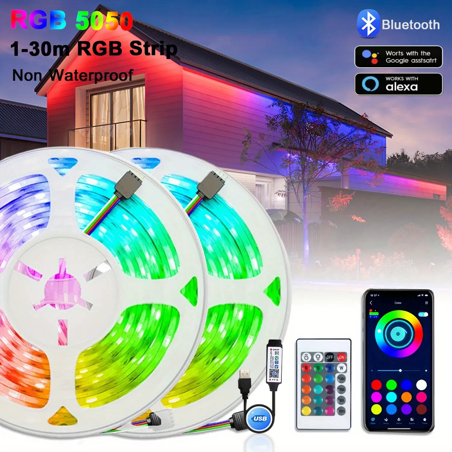 USB LED Strip Light WIFI APP Control 5050 RGB Led Lights Alexa Flexible ...