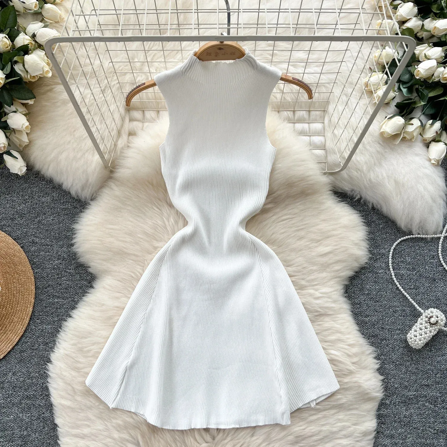 Sleeveless Knitted Mini Sweater Dress with Half High Collar and A-Line Cut from Dhgate Urban Sexy Dresses