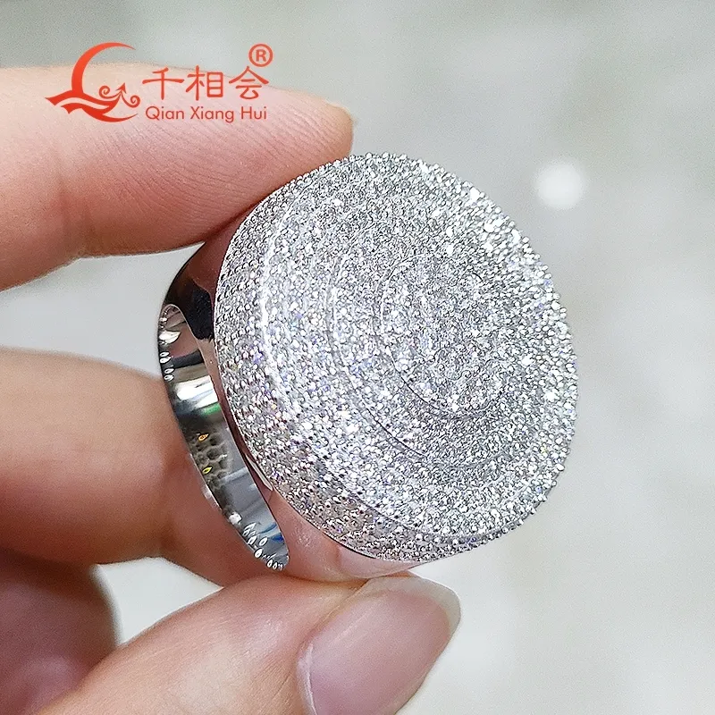 27mm Round Melee Stone Ring Sterling 925 Silver Moissanite Ring Men Women Diamonds Male Fine Jewelry Gitf Wedding_voghion.com