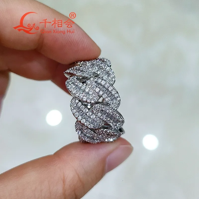 Sterling 925 Silver Moissanite Ring 15mm Small Square Half Moon Hip Hop Diamond Jewelry For Men And Women_voghion.com