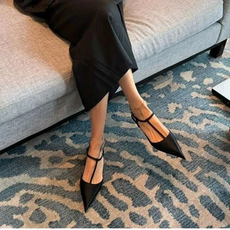 Elegant T-Strap Pumps: 2025 Women's Sexy Pointed Toe Mid Heel Dress Shoes  Slimming Design, Perfect for Summer Parties Comfortable Walking