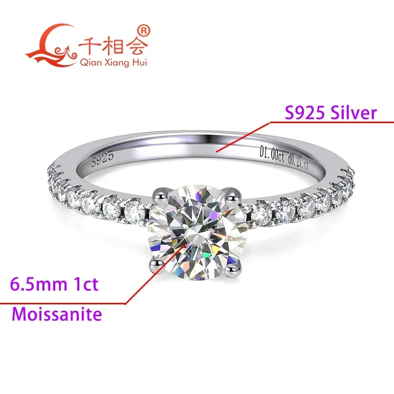 6 5mm 1ct Round 4 Claws Half Eternity Band S925 Sterling Silver D Moissanite Women Ring Jewelry Gift Dating Wedding GRA_voghion.com