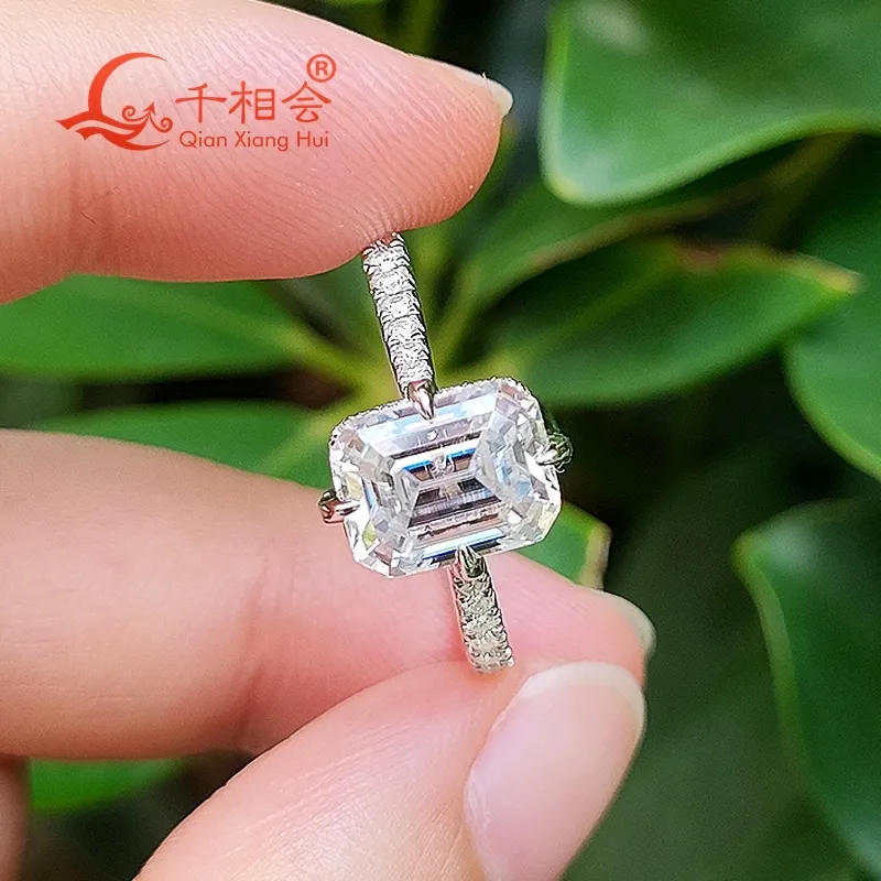 3 Karat 7 x 9 mm Smaragd-Rundring, Halb-Ewigkeitsring, weißer VVS-Moissanit, 925er Sterlingsilber, Schmuck, Verlobungsring_voghion.com