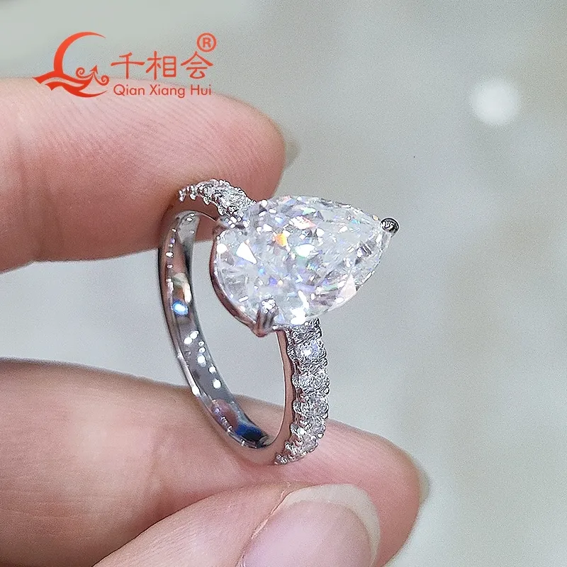 4ct 8x12mm Pear Shape Full D Vvs White Melee Moissanite Half Eternity Band 925 Sterling Silver Ring Jewelry Engagement_voghion.com