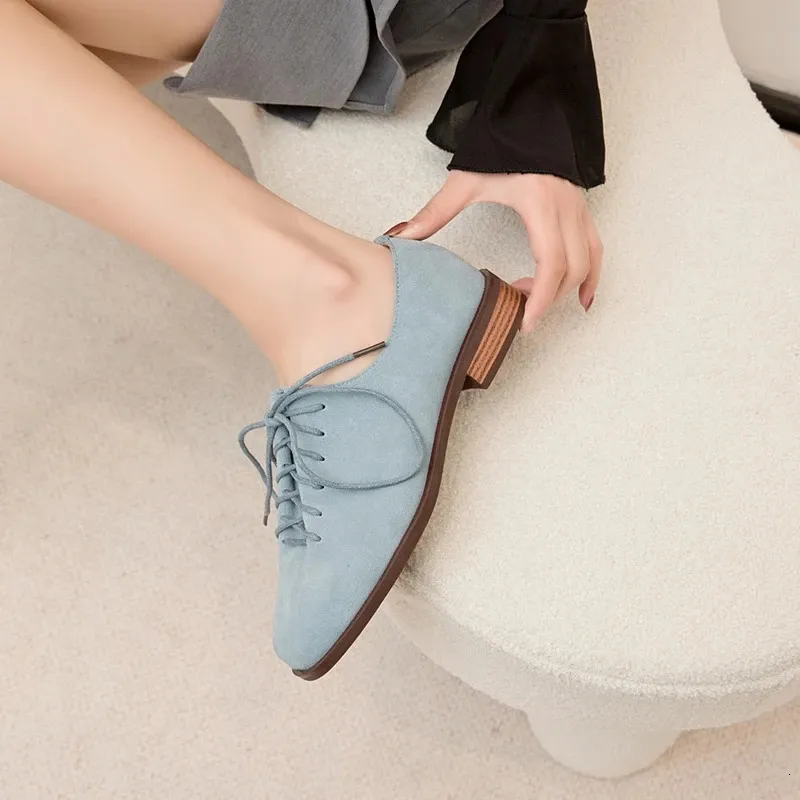 Damen Loafer Aus Echtem Wildleder Mit Schnürung Im Britischen Stil_voghion.com