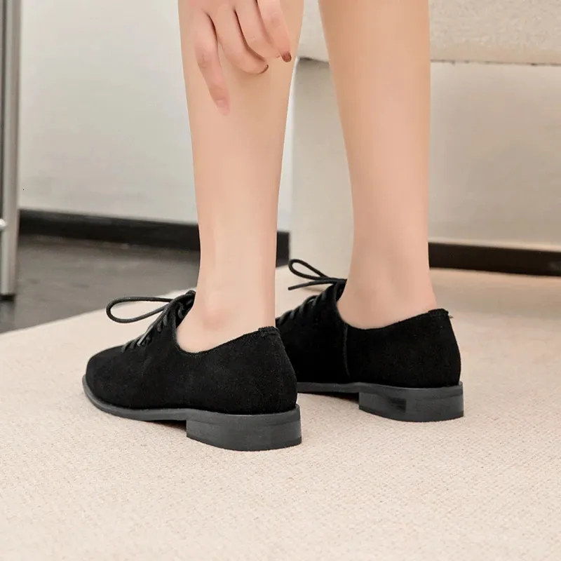 Damen Loafer Aus Echtem Wildleder Mit Schnürung Im Britischen Stil_voghion.com