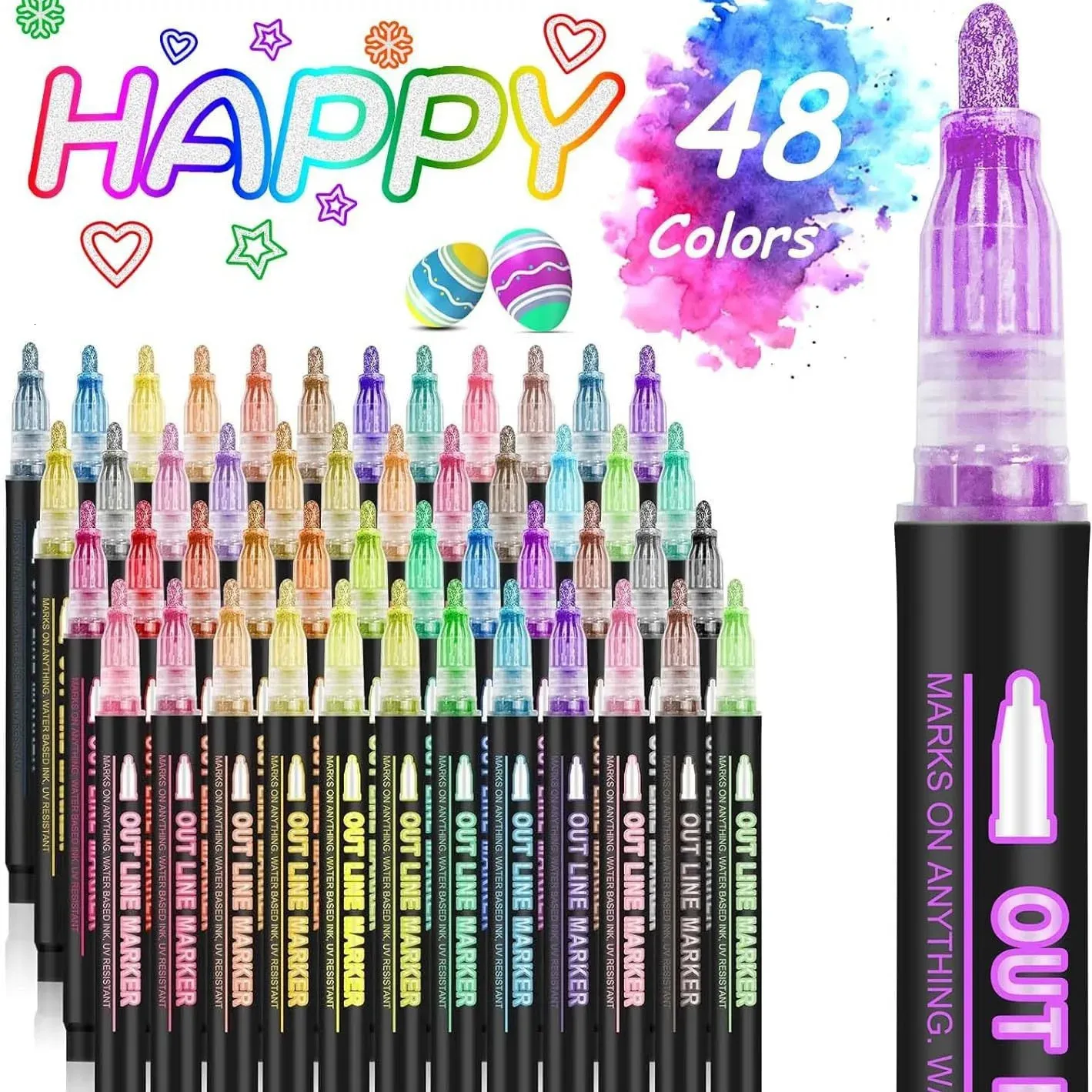 Double-Line Outline Pen Contour Pen Dream Flash Pen Metal Color Marker ...