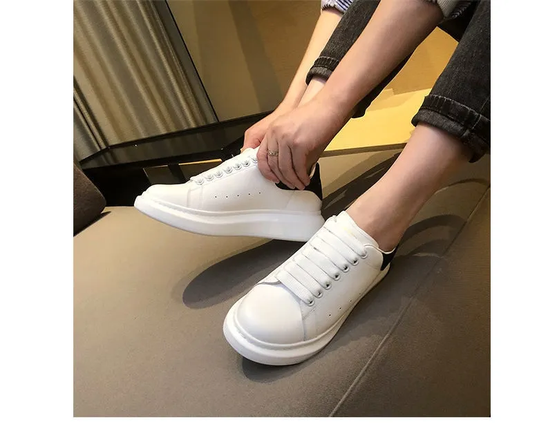 White shoes for men and women, made of PU leather same style high version all-match shoes New style in thick-soled height-increasing sneakers lazy shoes