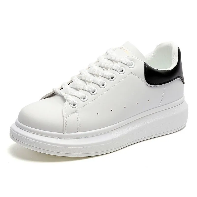 White shoes for men and women, made of PU leather same style high version all-match shoes New style in thick-soled height-increasing sneakers lazy shoes