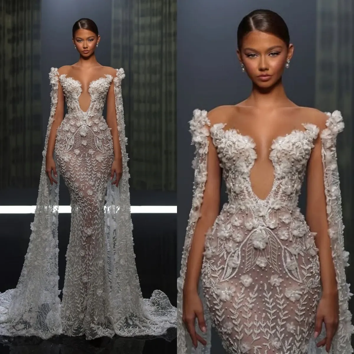 Elegant Mermaid Wedding Dress with Long Sleeves, Sweetheart Neckline, and Sequined Embellishments main image 1
