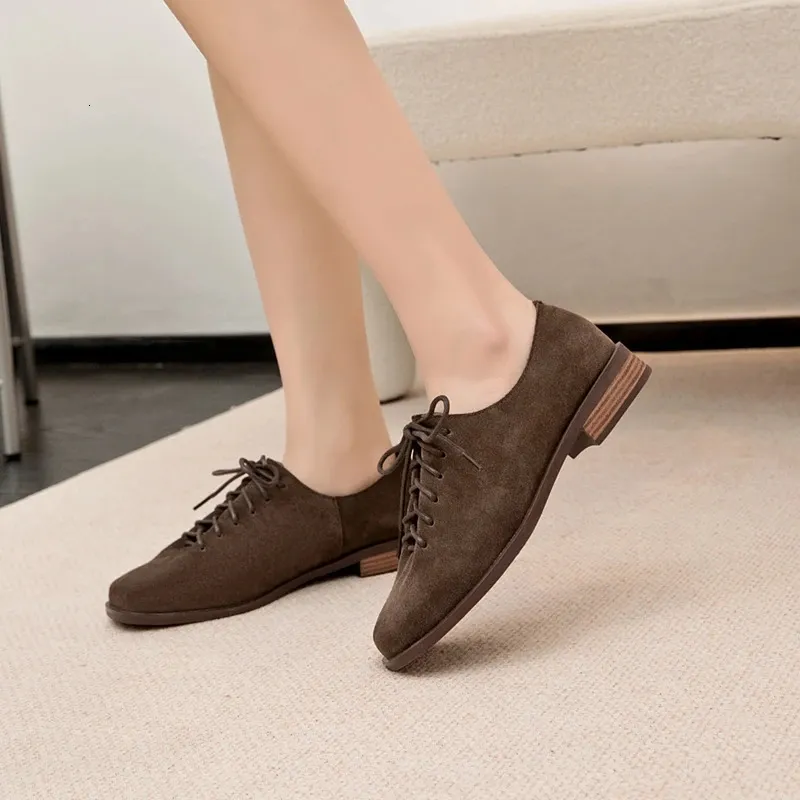 Damen Loafer Aus Echtem Wildleder Mit Schnürung Im Britischen Stil_voghion.com