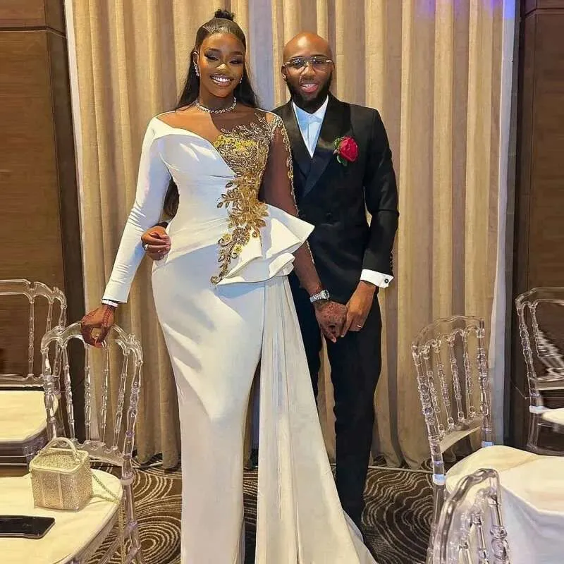 gold and white african dress Gold Lace & White Satin African American Prom Dress
