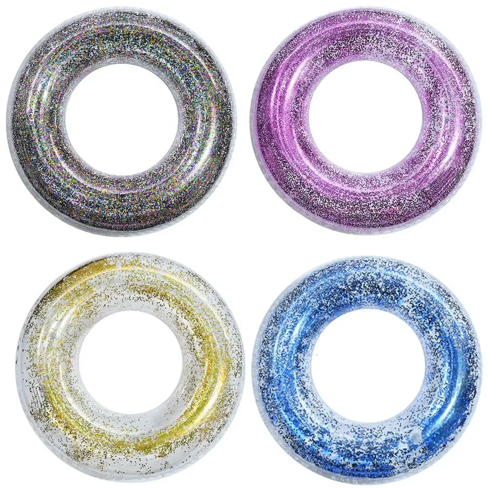 Fun Pool Floats Glitter Inflatable Swim Ring Safety Water Raft Circle ...