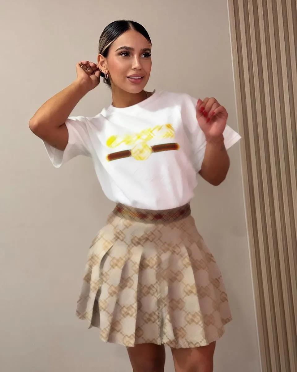 Jacquard Two Piece Dress Outfits Women High Quality Designer Casual T Shirt Top And Mini Skirt Sets Spring Summer Womens Luxury Brand Dress