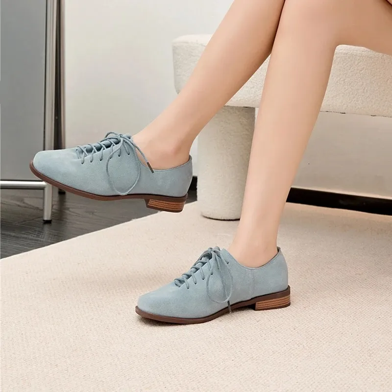 Damen Loafer Aus Echtem Wildleder Mit Schnürung Im Britischen Stil_voghion.com