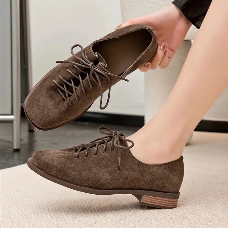 Damen Loafer Aus Echtem Wildleder Mit Schnürung Im Britischen Stil_voghion.com