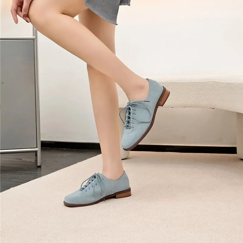 Damen Loafer Aus Echtem Wildleder Mit Schnürung Im Britischen Stil_voghion.com