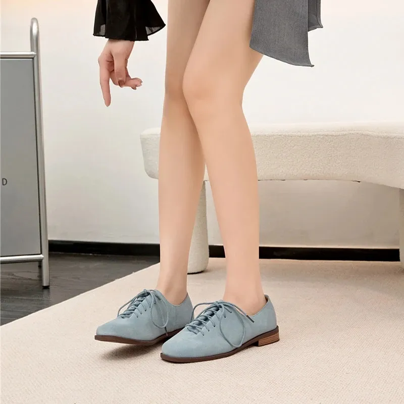 Damen Loafer Aus Echtem Wildleder Mit Schnürung Im Britischen Stil_voghion.com