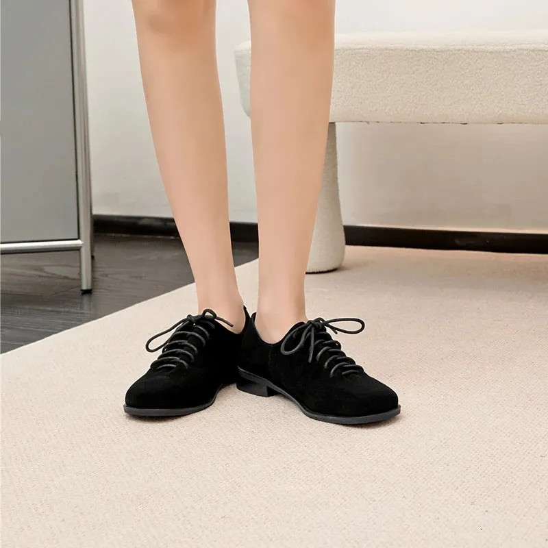 Damen Loafer Aus Echtem Wildleder Mit Schnürung Im Britischen Stil_voghion.com