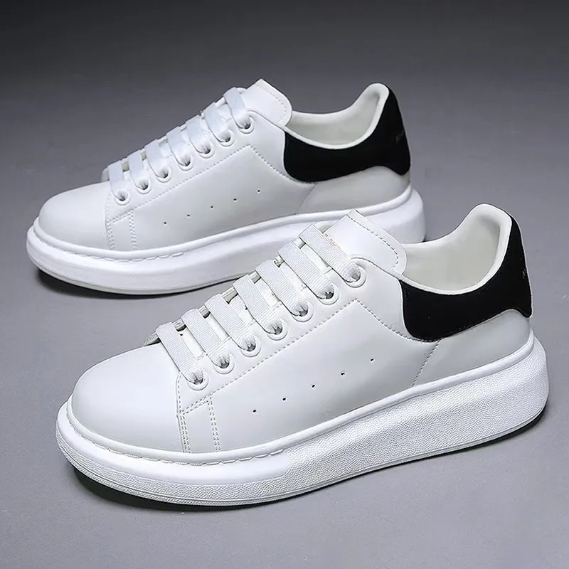 White shoes for men and women, made of PU leather same style high version all-match shoes New style in thick-soled height-increasing sneakers lazy shoes