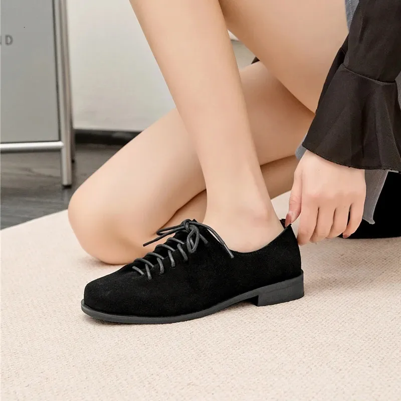 Damen Loafer Aus Echtem Wildleder Mit Schnürung Im Britischen Stil_voghion.com
