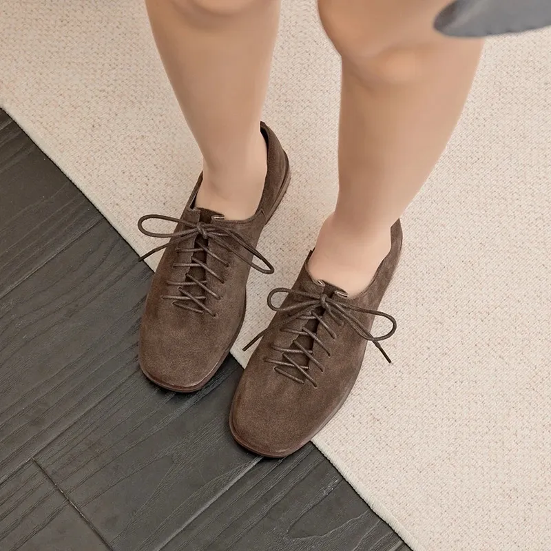 Damen Loafer Aus Echtem Wildleder Mit Schnürung Im Britischen Stil_voghion.com