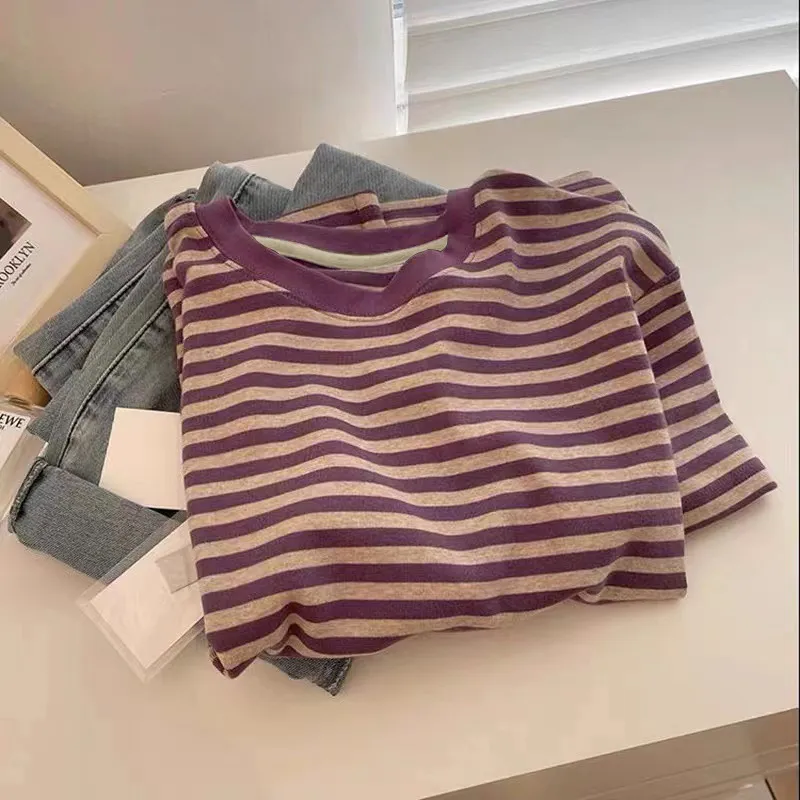 Buy Women's Striped T-shirt With Short Sleeves And Crew Neck Online