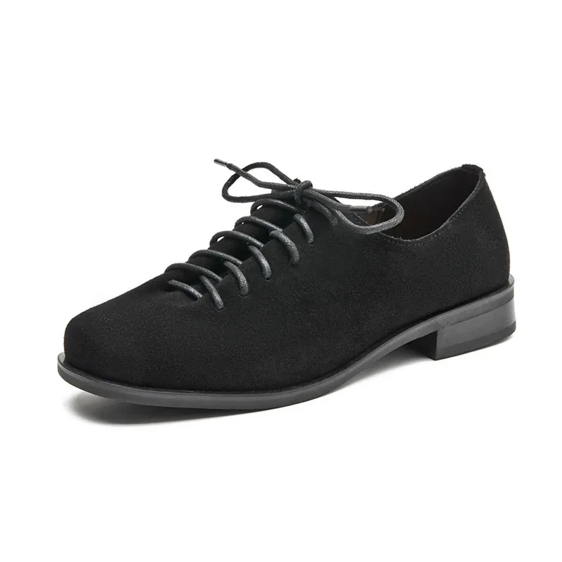 Loafer Schnürschuhe aus echtem Wildleder im Oxford-Stil, große Größen, britischer Stil, Damenschuhe 250321_voghion.com